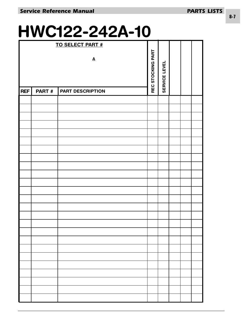 Service reference manual parts lists | Armstrong World Industries HWC PREMIER 183 User Manual | Page 150 / 196