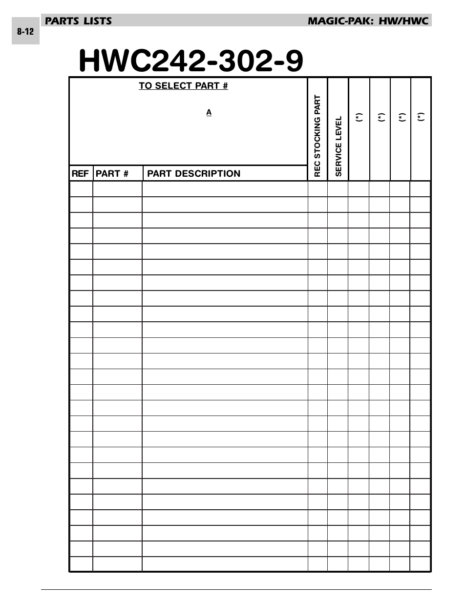 Parts lists magic-pak: hw/hwc | Armstrong World Industries HWC PREMIER 183 User Manual | Page 155 / 196