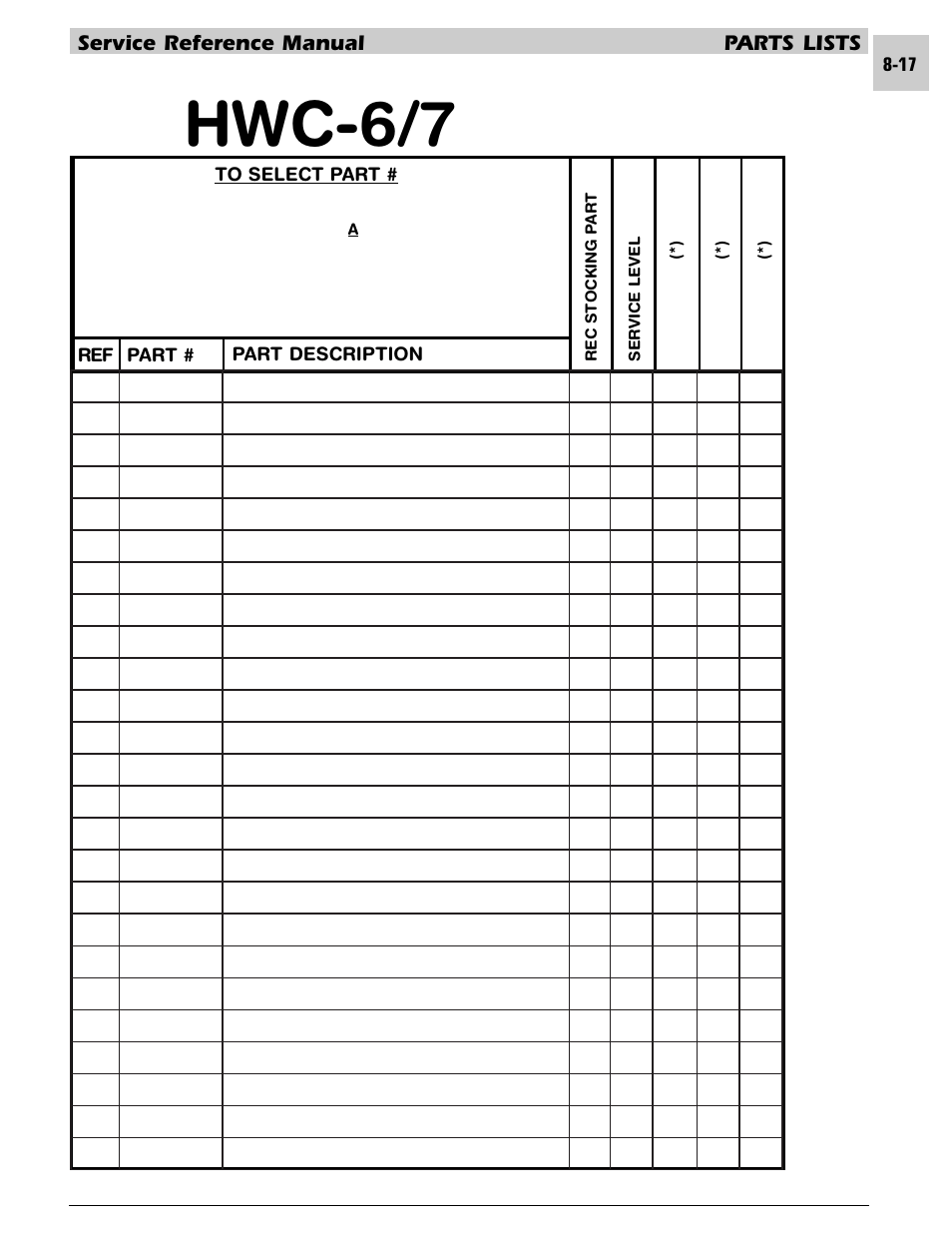 Hwc-6/7, Service reference manual parts lists | Armstrong World Industries HWC PREMIER 183 User Manual | Page 160 / 196