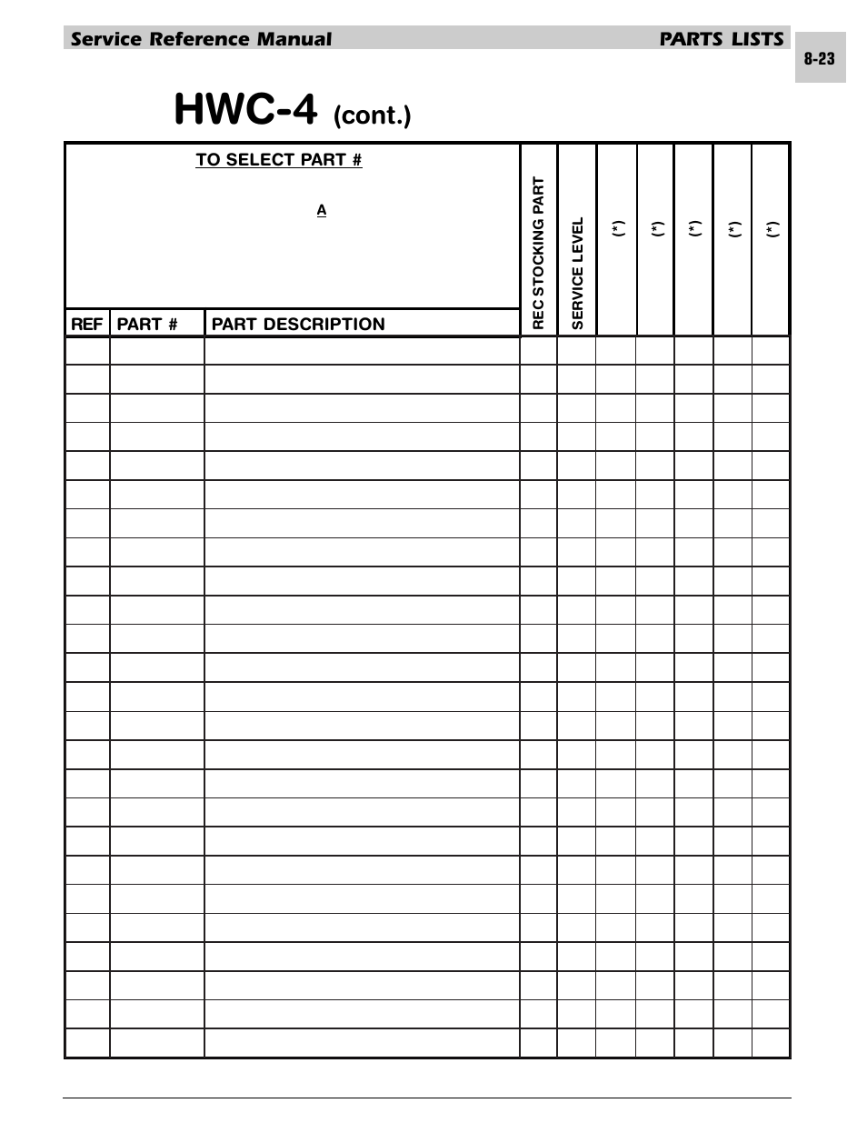 Hwc-4, Cont.), Service reference manual parts lists | Armstrong World Industries HWC PREMIER 183 User Manual | Page 166 / 196