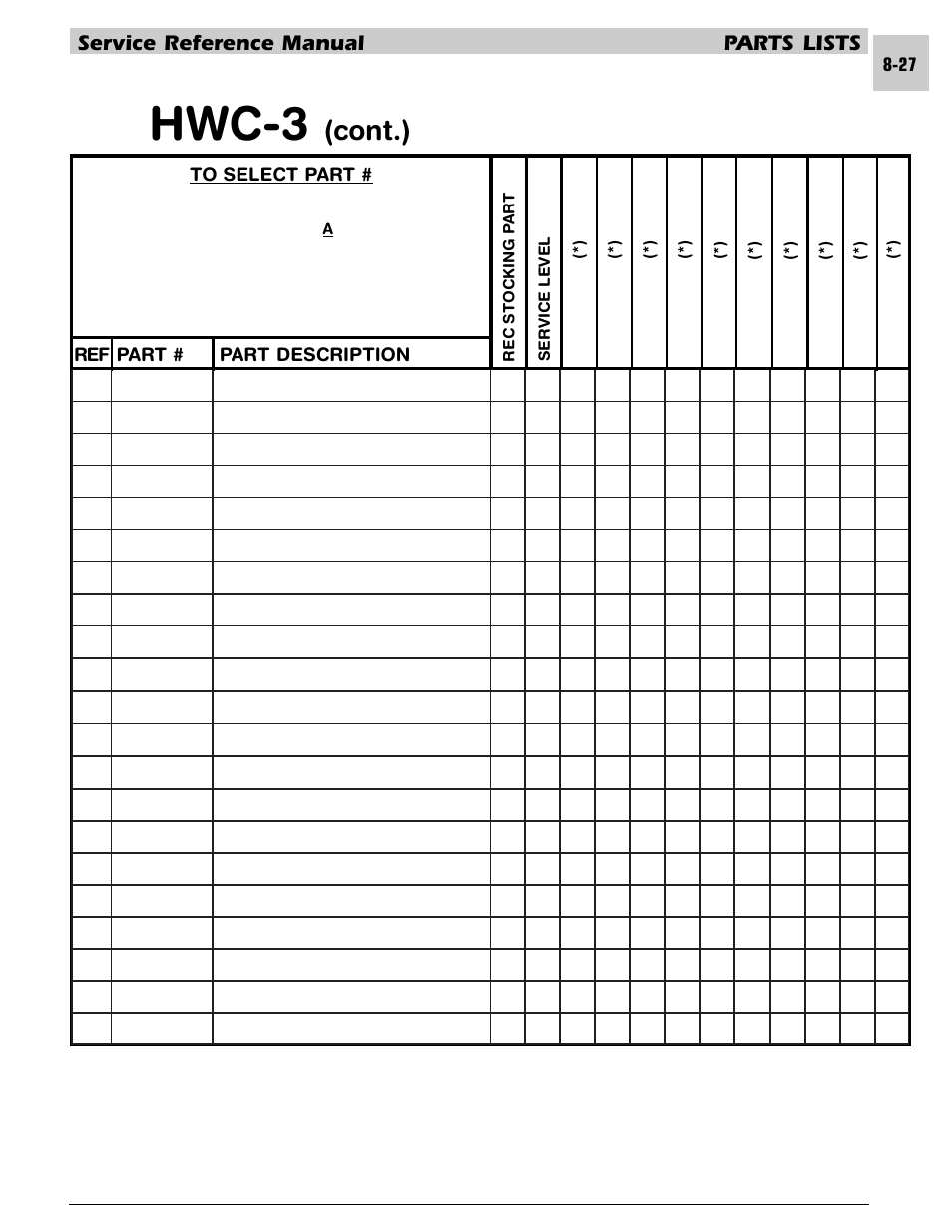 Hwc-3, Cont.), Service reference manual parts lists | Armstrong World Industries HWC PREMIER 183 User Manual | Page 170 / 196