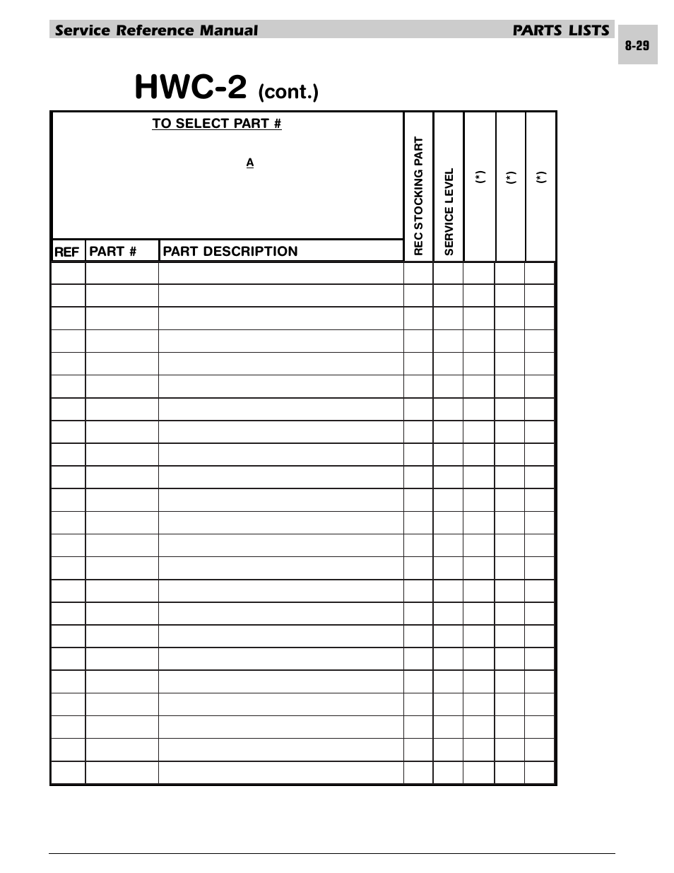 Hwc-2, Cont.), Service reference manual parts lists | Armstrong World Industries HWC PREMIER 183 User Manual | Page 172 / 196