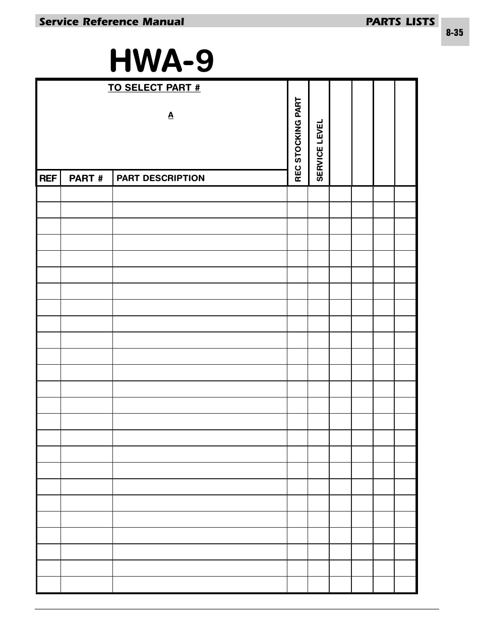 Hwa-9, Service reference manual parts lists | Armstrong World Industries HWC PREMIER 183 User Manual | Page 178 / 196