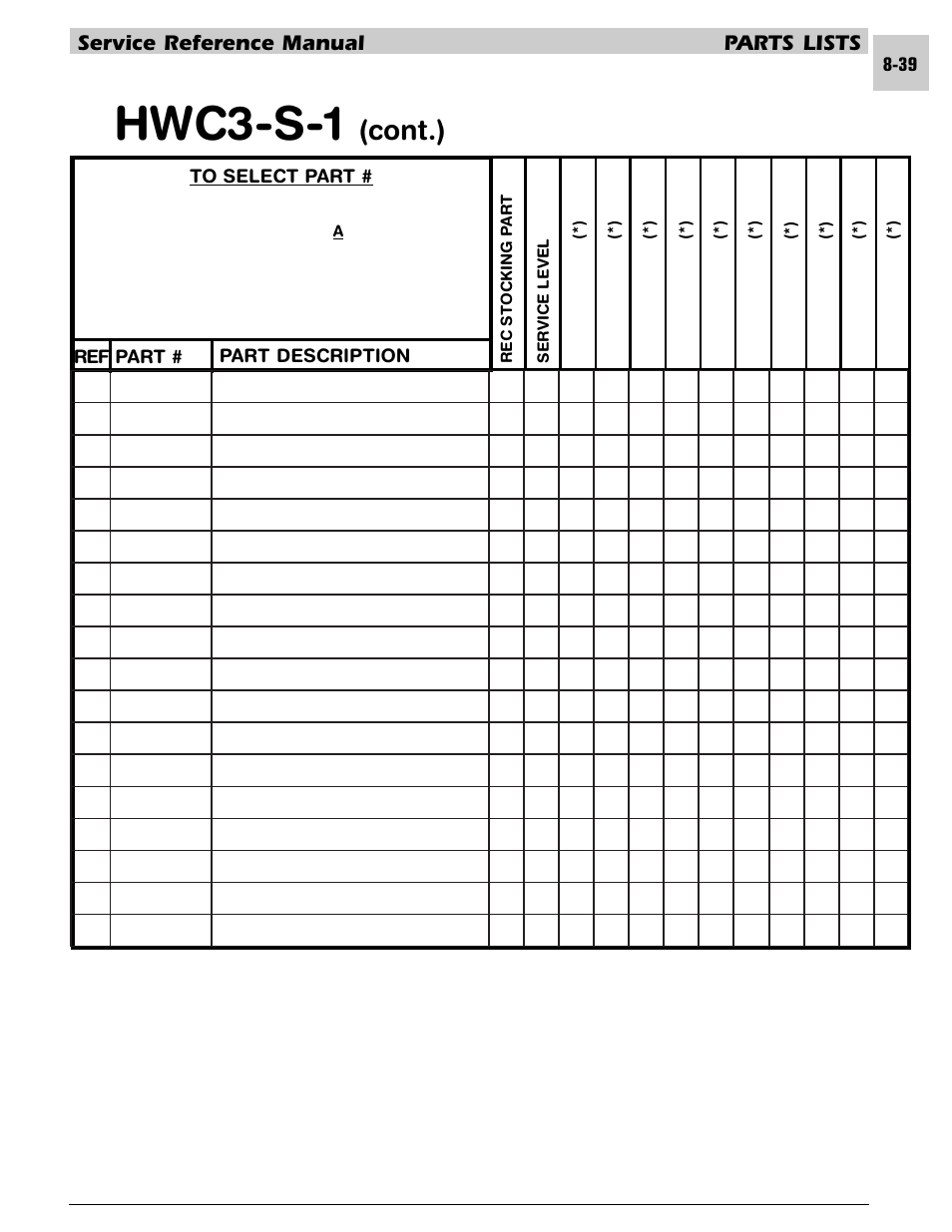 Hwc3-s-1, Cont.), Service reference manual parts lists | Armstrong World Industries HWC PREMIER 183 User Manual | Page 182 / 196