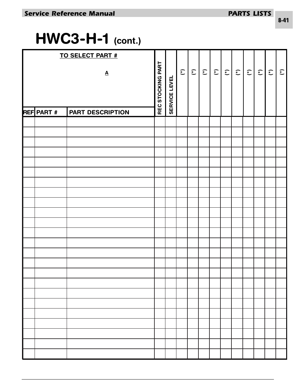 Hwc3-h-1, Cont.), Service reference manual parts lists | Armstrong World Industries HWC PREMIER 183 User Manual | Page 184 / 196