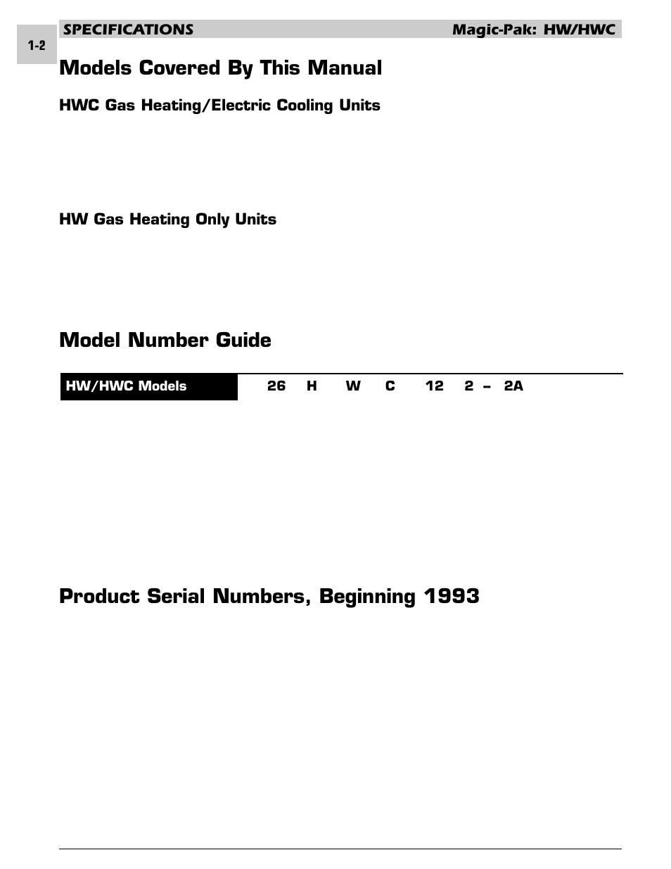Models covered by this manual, Model number guide, Product serial numbers, beginning 1993 | Armstrong World Industries HWC PREMIER 183 User Manual | Page 5 / 196