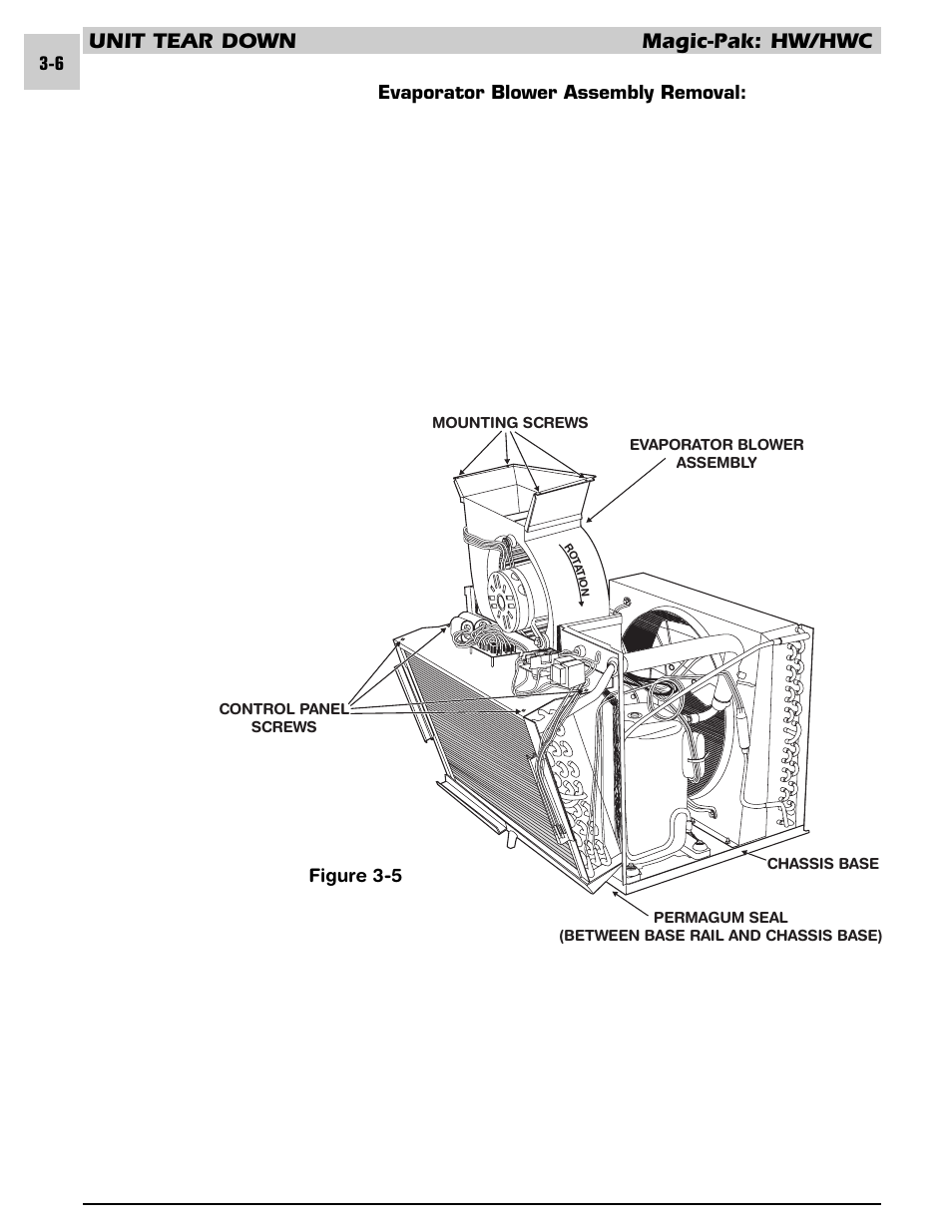 Unit tear down magic-pak: hw/hwc, Figure 3-5 evaporator blower assembly removal | Armstrong World Industries HWC PREMIER 183 User Manual | Page 55 / 196