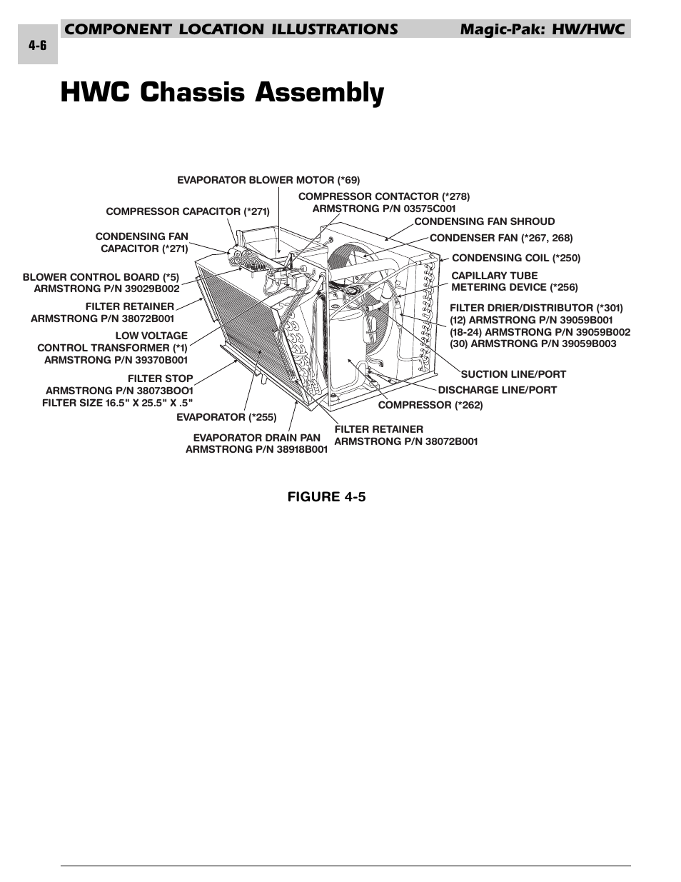 Hwc chassis assembly, Component location illustrations magic-pak: hw/hwc | Armstrong World Industries HWC PREMIER 183 User Manual | Page 61 / 196