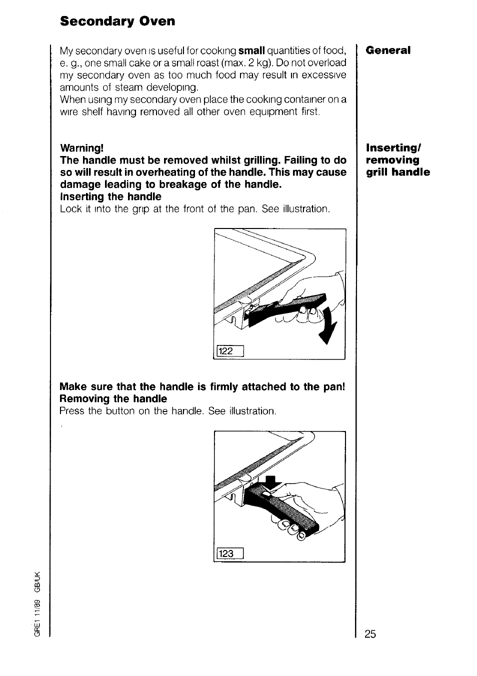 Warning, Secondary oven | AEG 7658B User Manual | Page 25 / 39