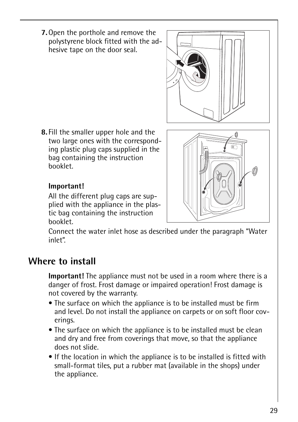 Where to install | AEG LAVAMAT 50212 User Manual | Page 29 / 36