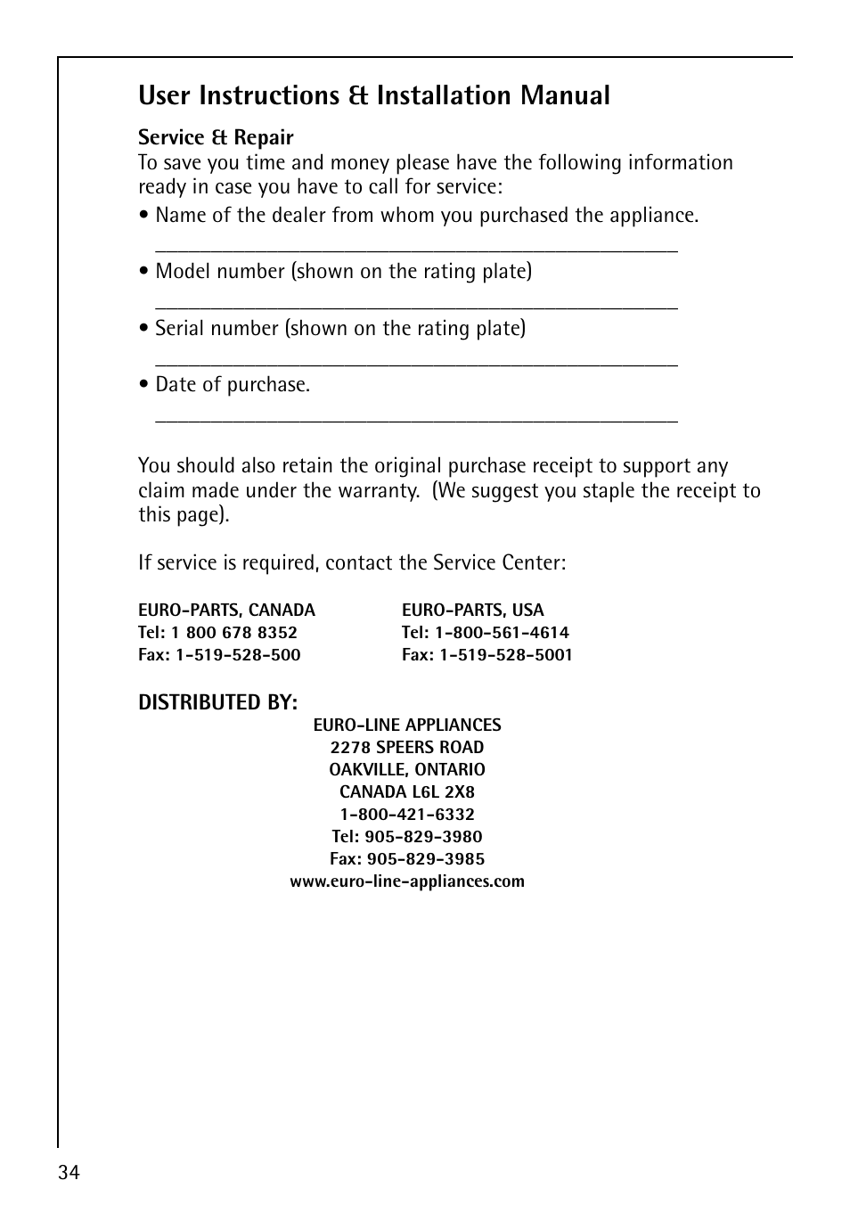 User instructions & installation manual | AEG LAVAMAT 50212 User Manual | Page 34 / 36