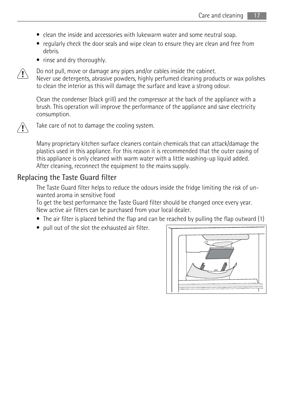 Replacing the taste guard filter | AEG S94400CTX0 User Manual | Page 17 / 28