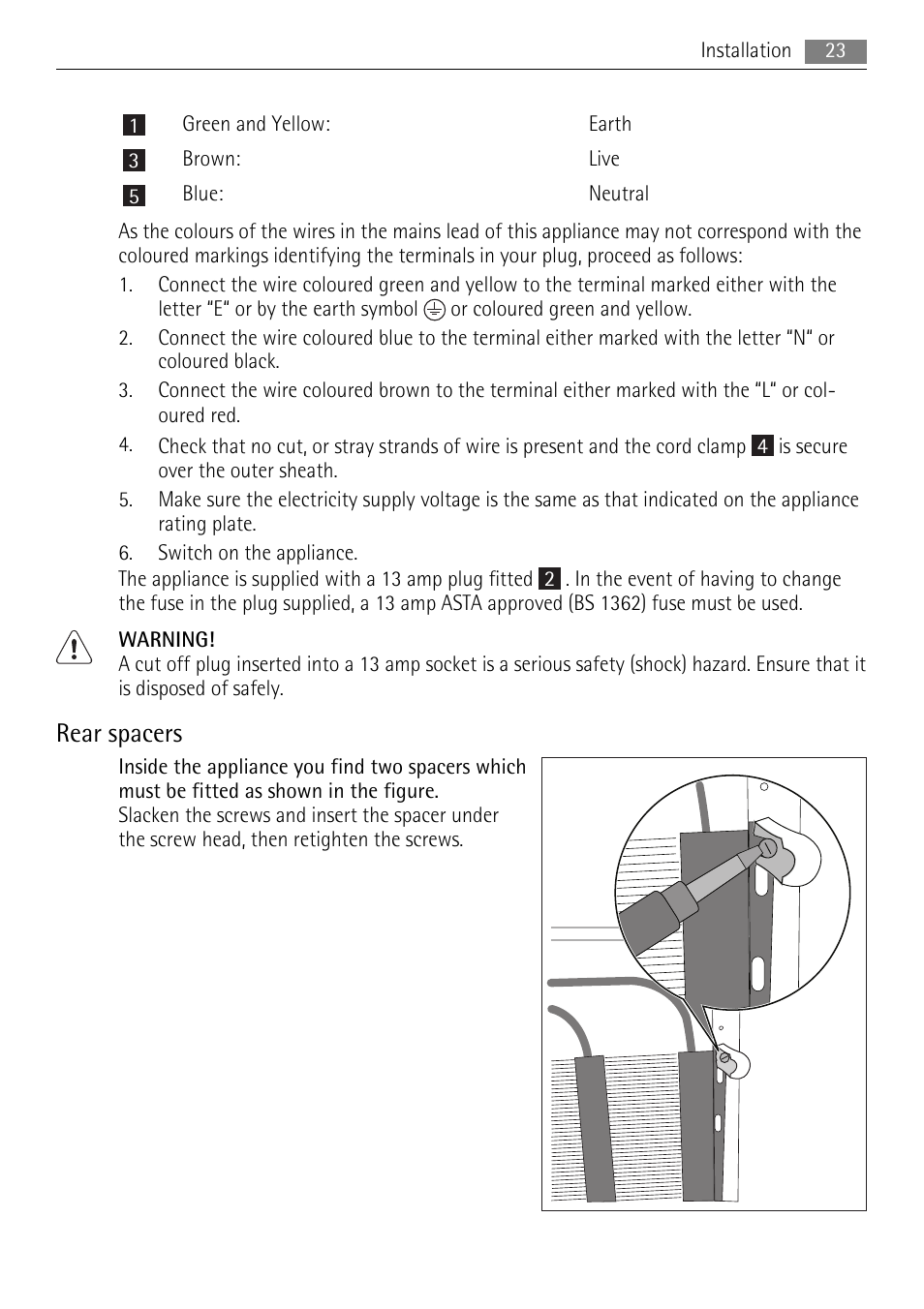 Rear spacers | AEG S94400CTX0 User Manual | Page 23 / 28