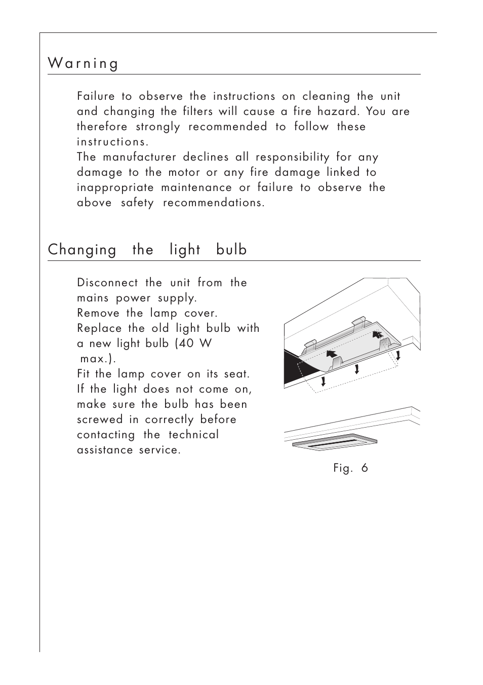 Changing the light bulb | AEG DUNSTABZUGSHAUBE 825 D User Manual | Page 16 / 17