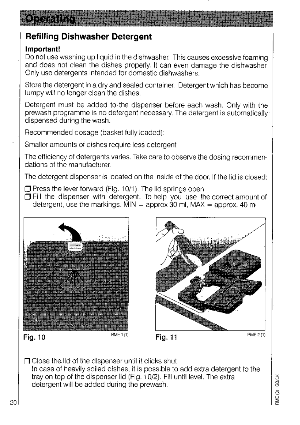 Refilling dishwasher detergent | AEG OKO_FAVORIT 3220 User Manual | Page 20 / 42