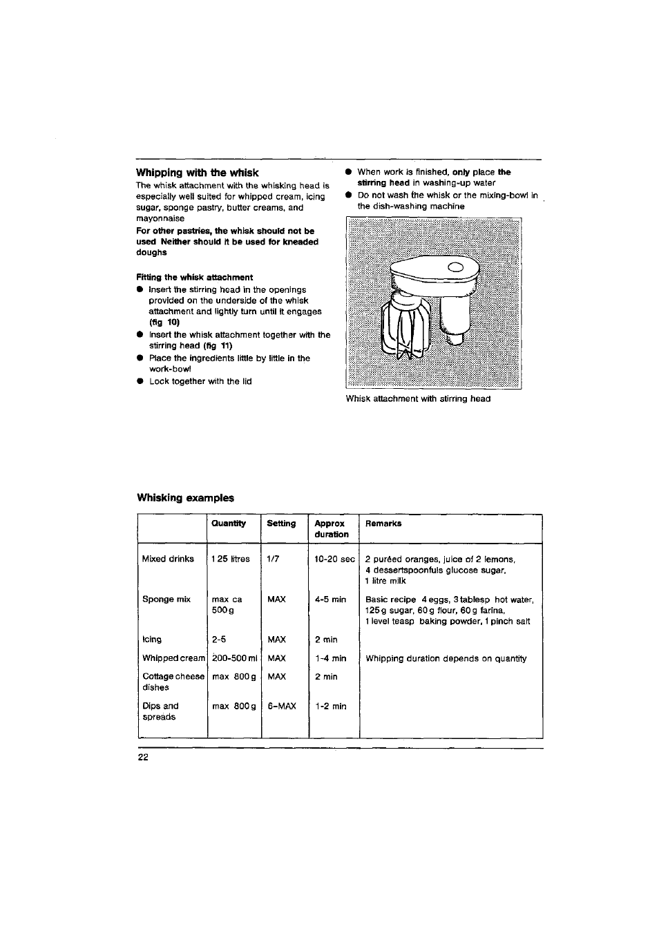 Whipping with the whisk, Whisking examples, Fig 10) | AEG FINESSE KM 31 User Manual | Page 10 / 17