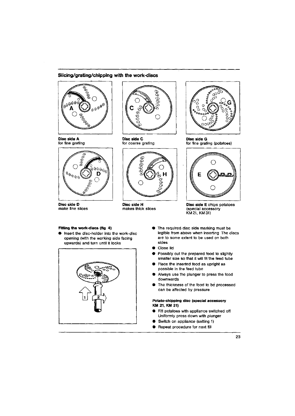 Shcing/grating/chipping with the work-discs | AEG FINESSE KM 31 User Manual | Page 11 / 17