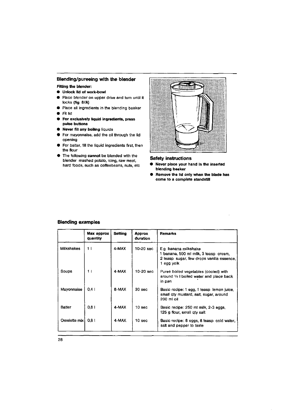 Blending/pureeing with the blender, Safety instructions, Blending examples | AEG FINESSE KM 31 User Manual | Page 16 / 17