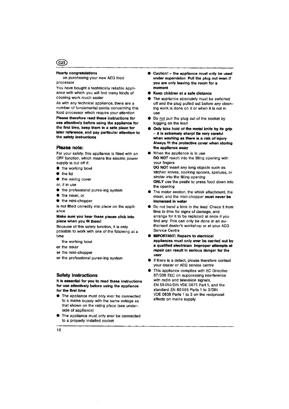 Safety instructions | AEG FINESSE KM 31 User Manual | Page 6 / 17