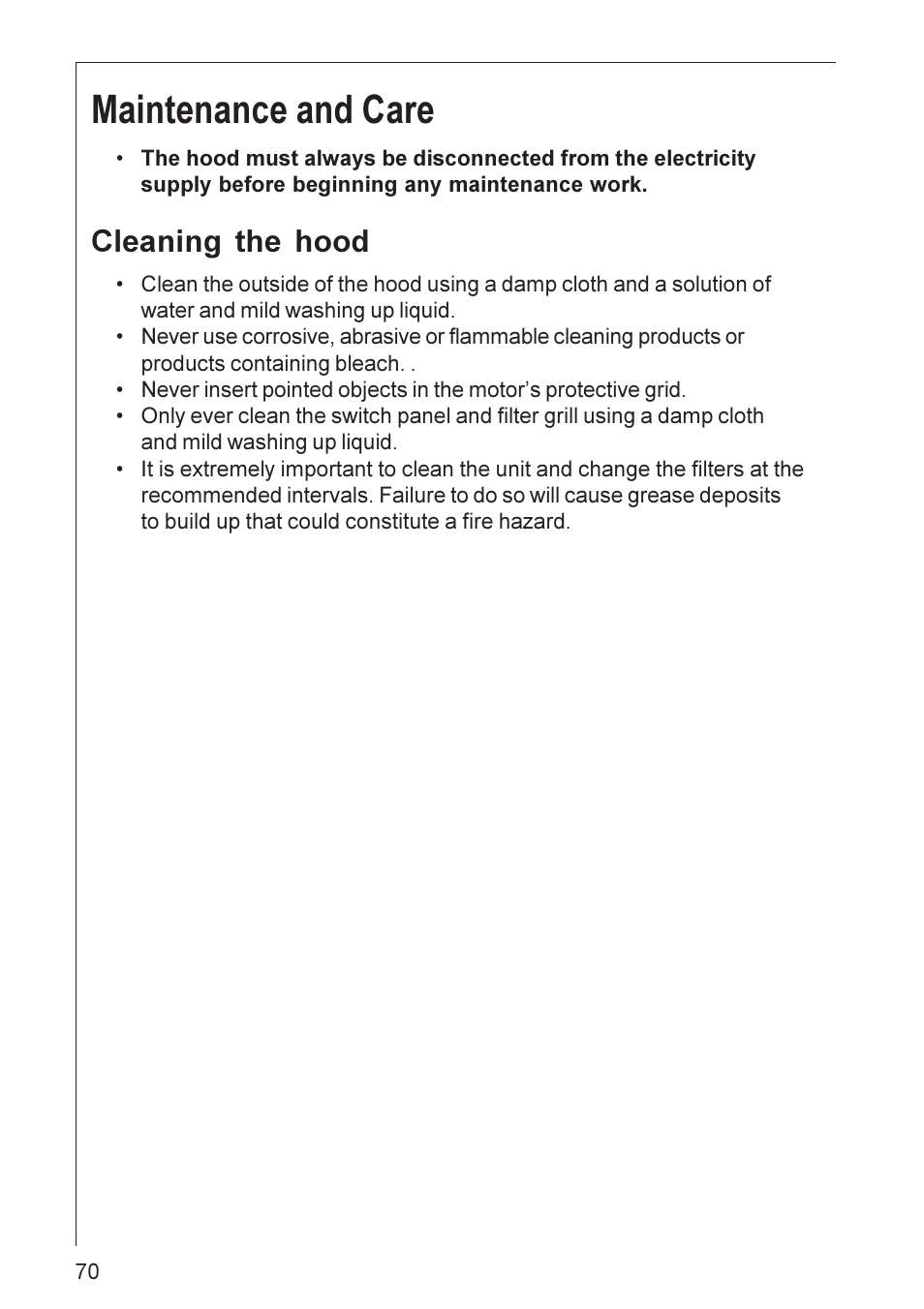 Maintenance and care, Cleaning the hood | AEG DU 4561 User Manual | Page 11 / 25