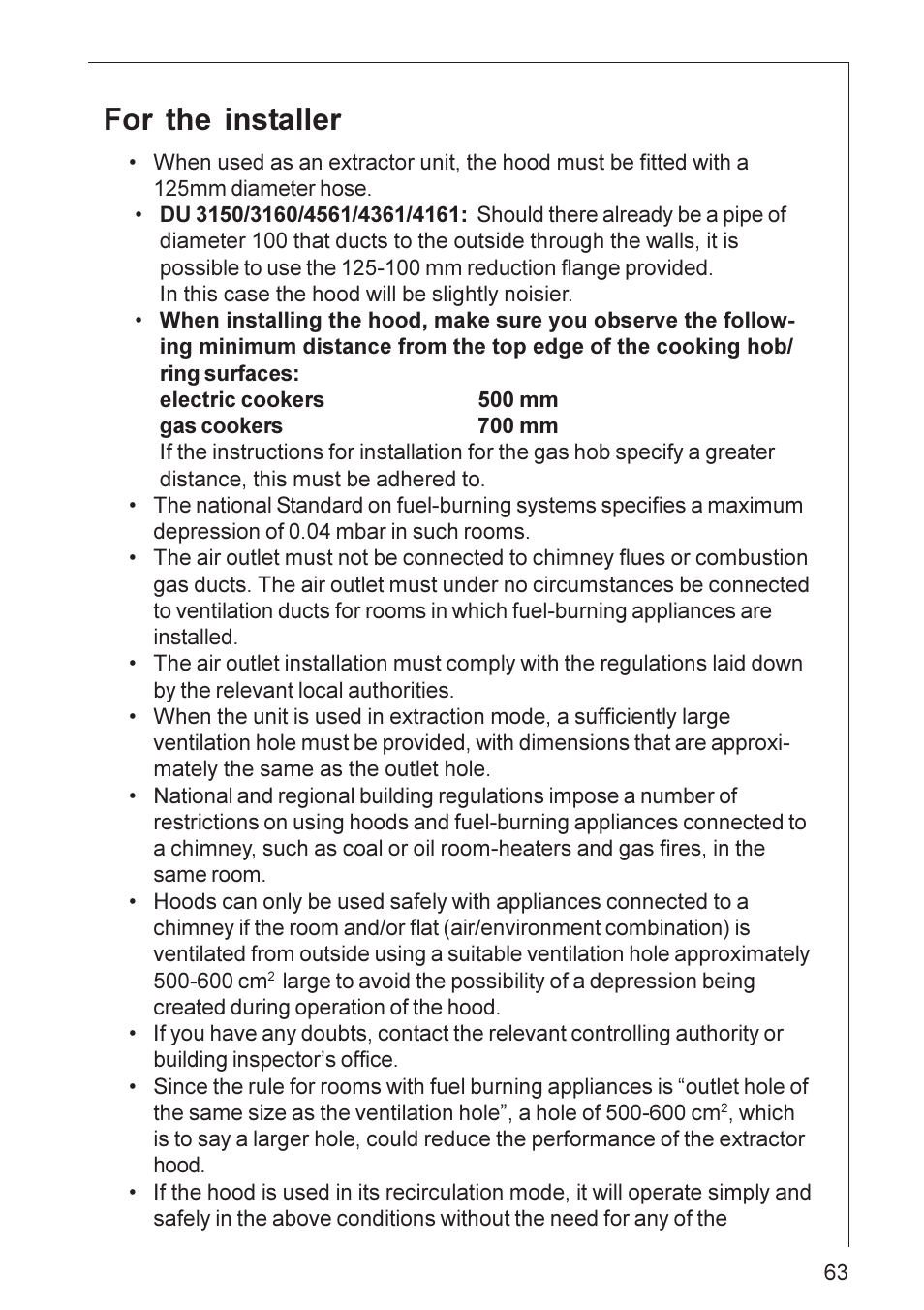 For the installer | AEG DU 4561 User Manual | Page 4 / 25