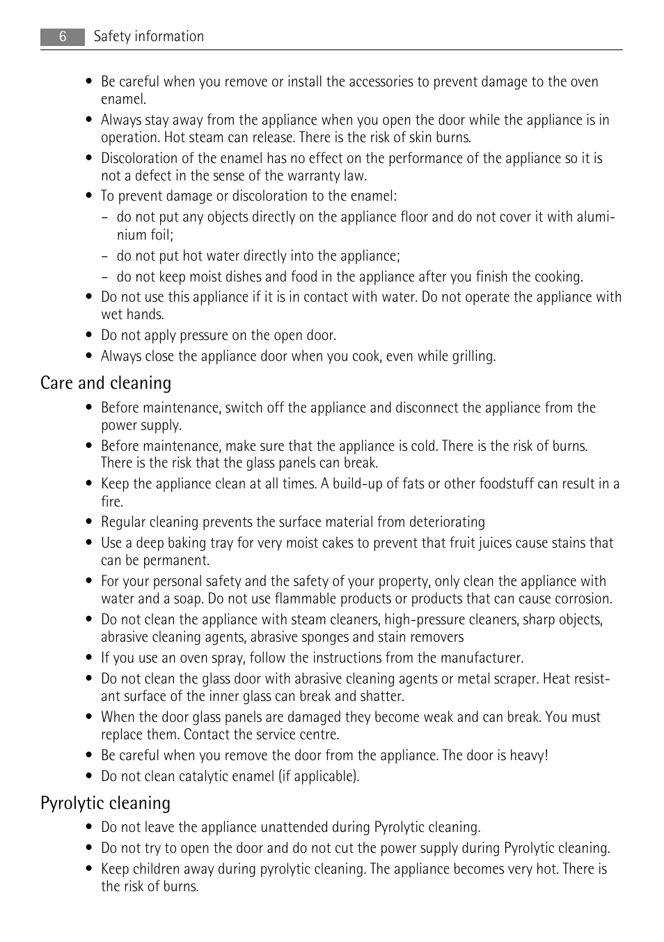 Care and cleaning, Pyrolytic cleaning | AEG BP7614000 User Manual | Page 6 / 32