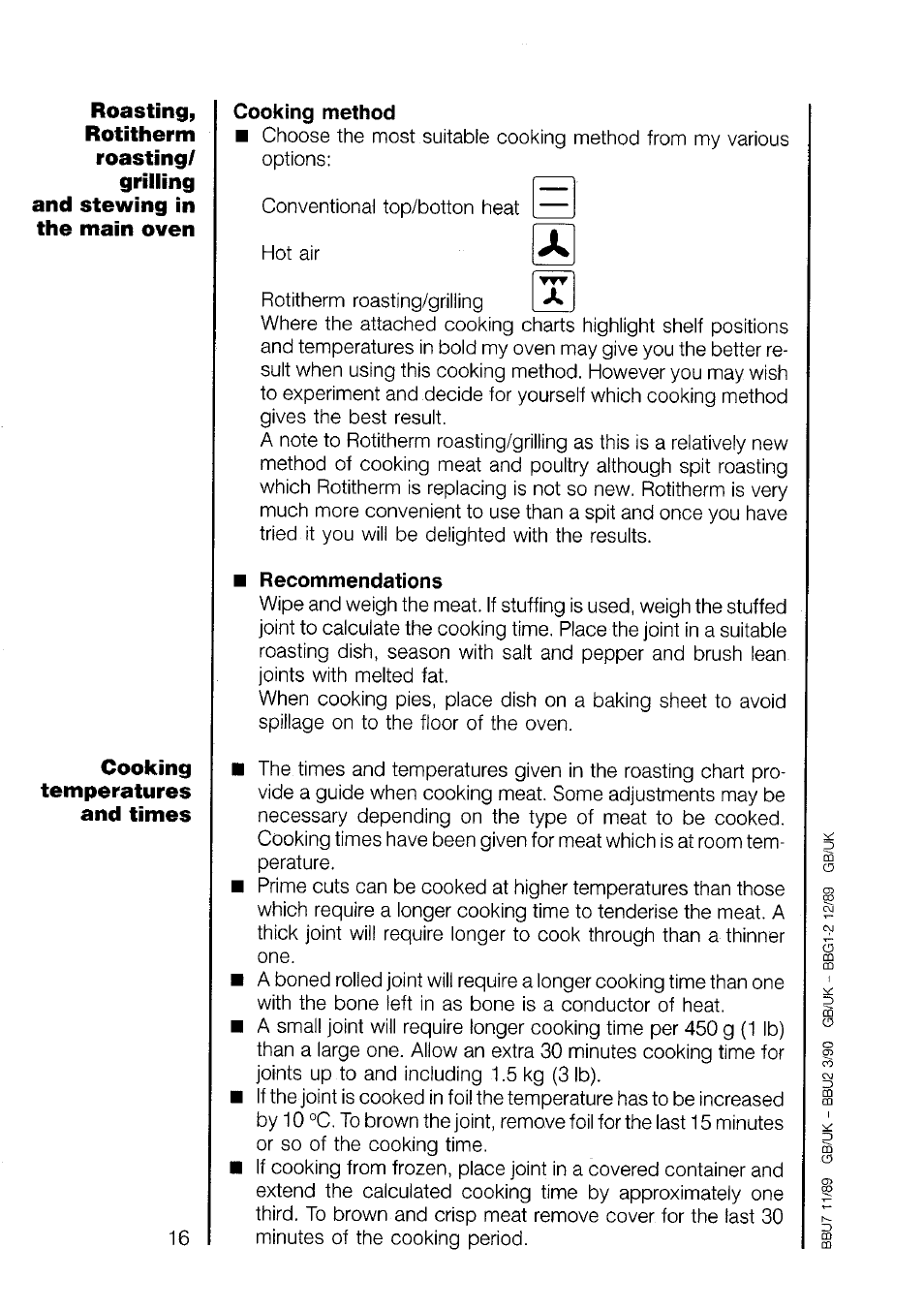 Cooking method, Recommendations | AEG 520B User Manual | Page 16 / 31