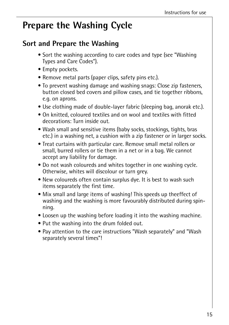 Prepare the washing cycle, Sort and prepare the washing | AEG LAVAMAT 72330 User Manual | Page 15 / 52