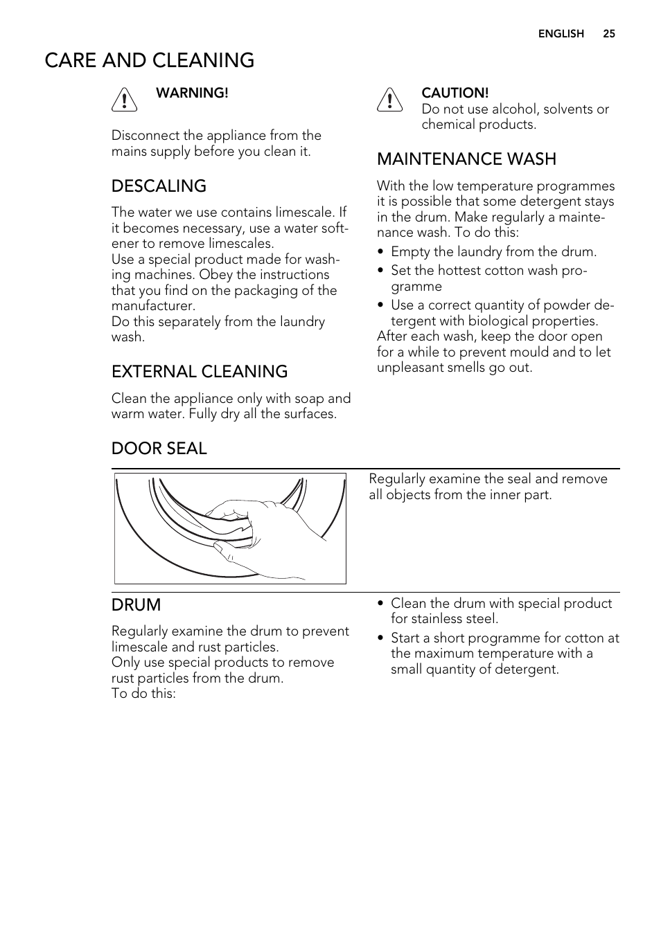 Care and cleaning | AEG L 87680 FL User Manual | Page 25 / 40