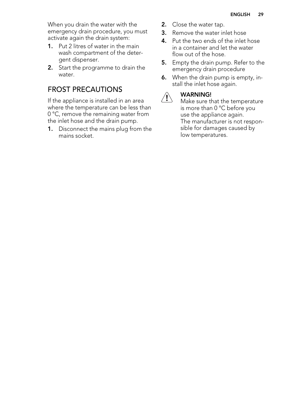 Frost precautions | AEG L 87680 FL User Manual | Page 29 / 40
