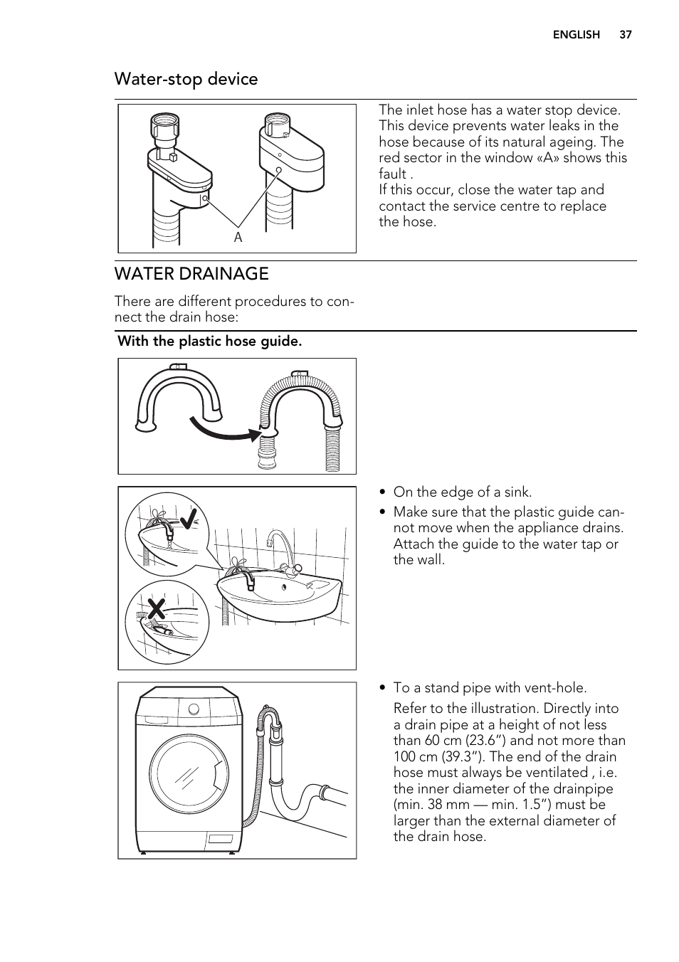 Water-stop device, Water drainage | AEG L 87680 FL User Manual | Page 37 / 40