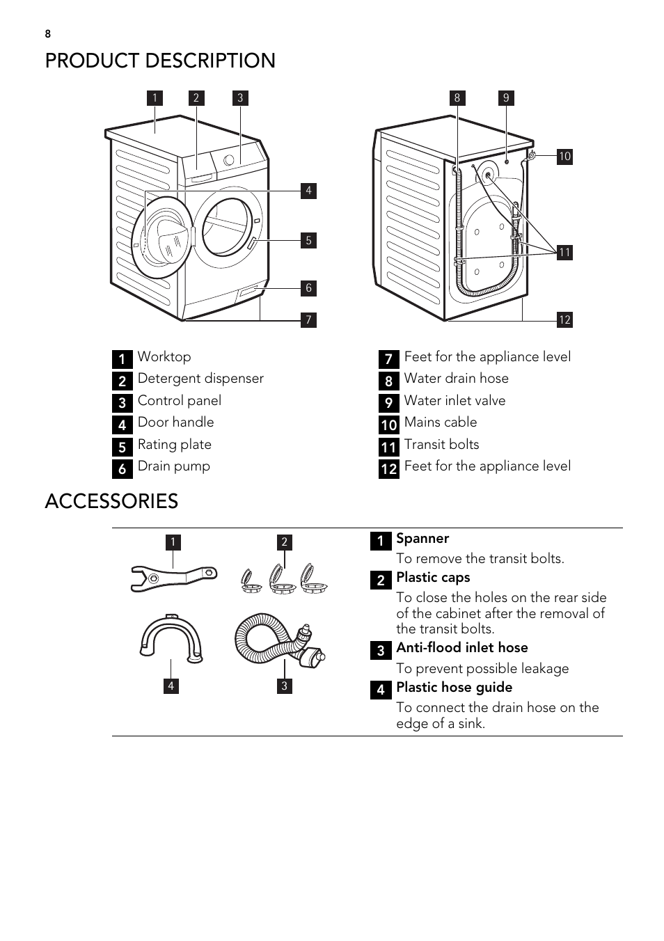 Product description, Accessories | AEG L 87680 FL User Manual | Page 8 / 40