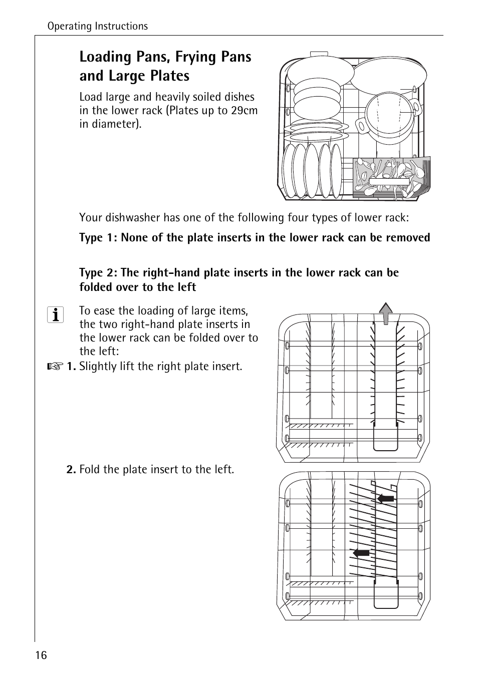 Loading pans, frying pans and large plates | AEG FAVORIT 40260 I User Manual | Page 16 / 40