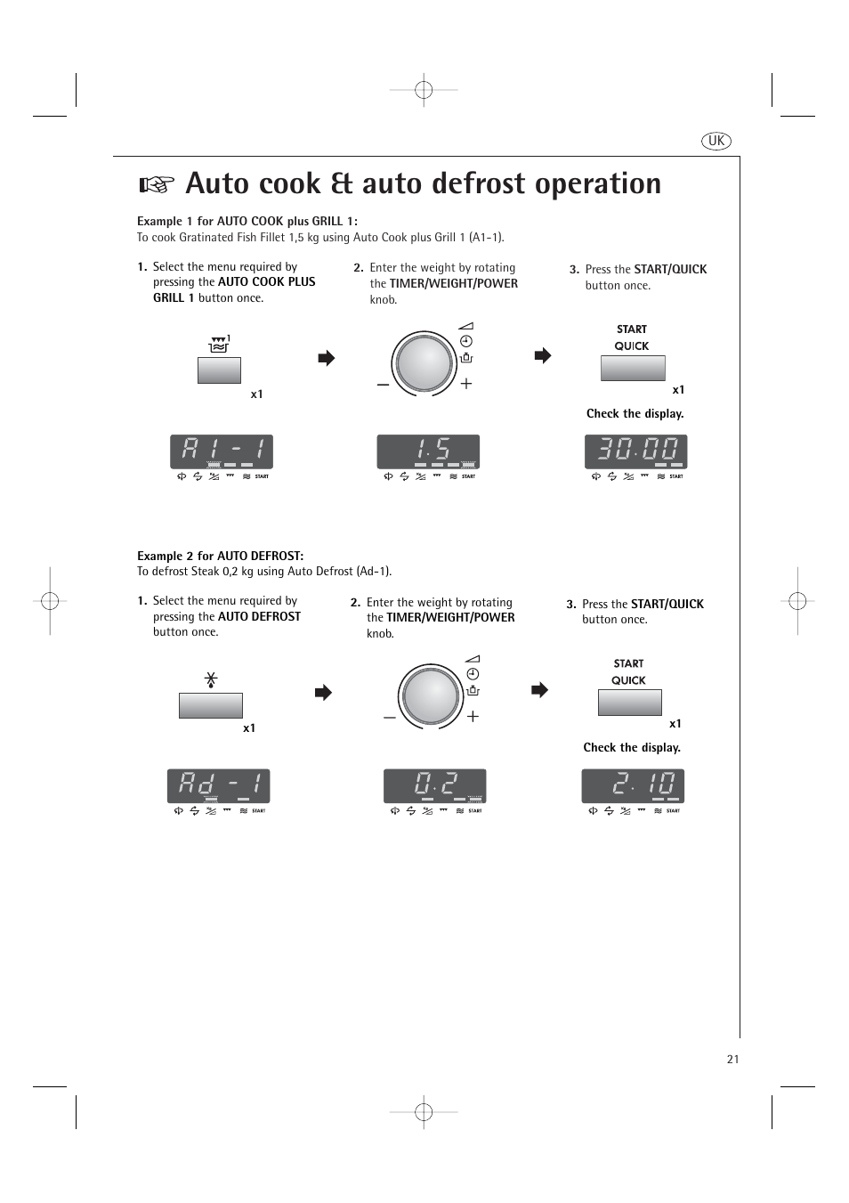 Auto cook & auto defrost operation | AEG MCD2661E User Manual | Page 23 / 53