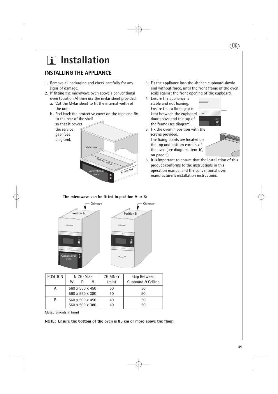 Installation, Installing the appliance | AEG MCD2661E User Manual | Page 51 / 53