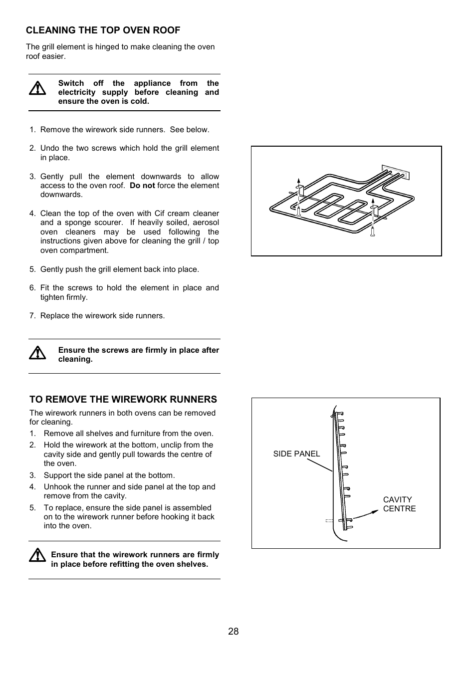 28 cleaning the top oven roof | AEG COMPETENCE 3210 BU User Manual | Page 28 / 48