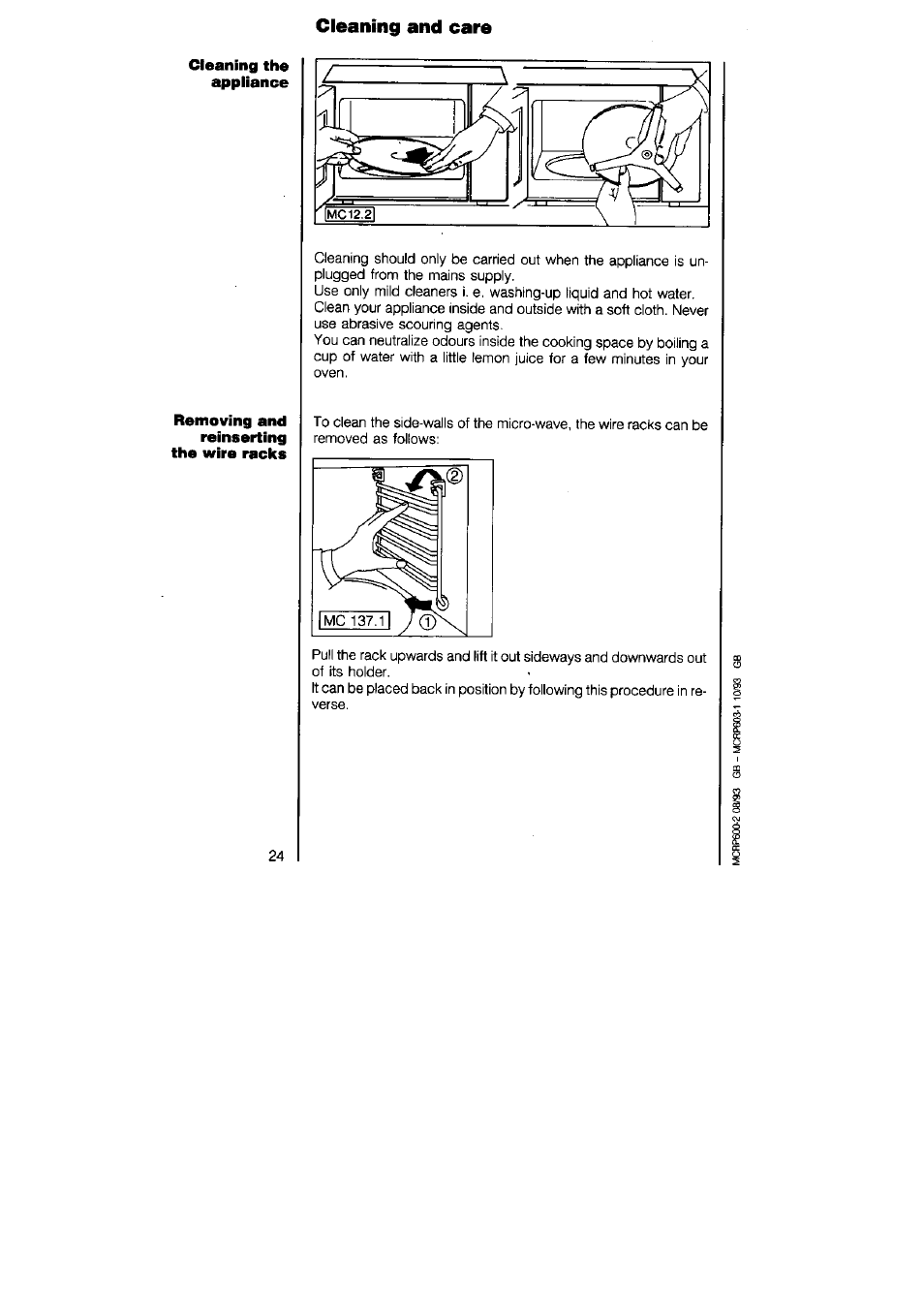 Cleaning the appliance, Cleaning and care | AEG MICROMAT DUO 220 User Manual | Page 24 / 29