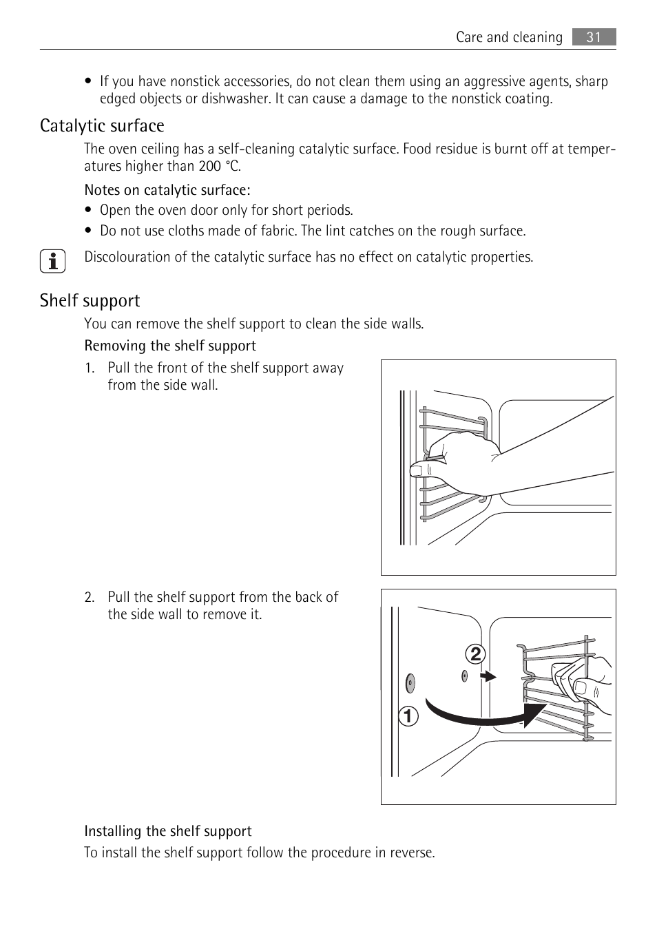 Catalytic surface, Shelf support | AEG KB7100000 User Manual | Page 31 / 40