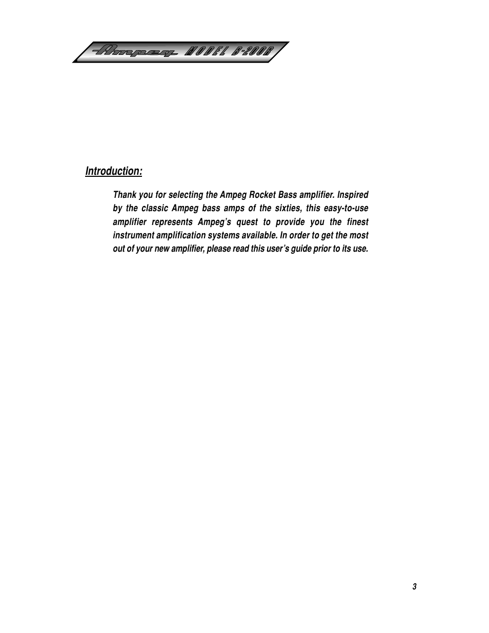 Introduction | Ampeg ROCKET BASS B-200R User Manual | Page 3 / 12