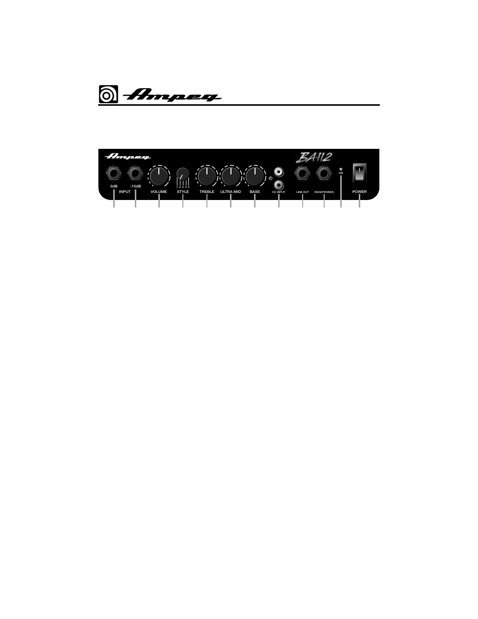 Ba-112 bass amplifier, Top panel | Ampeg BA-112 User Manual | Page 2 / 4