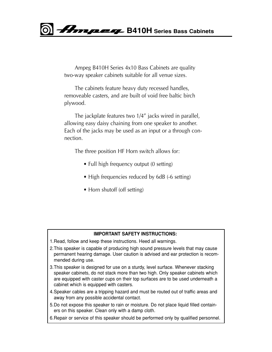 B410h | Ampeg B410HE User Manual | Page 2 / 4