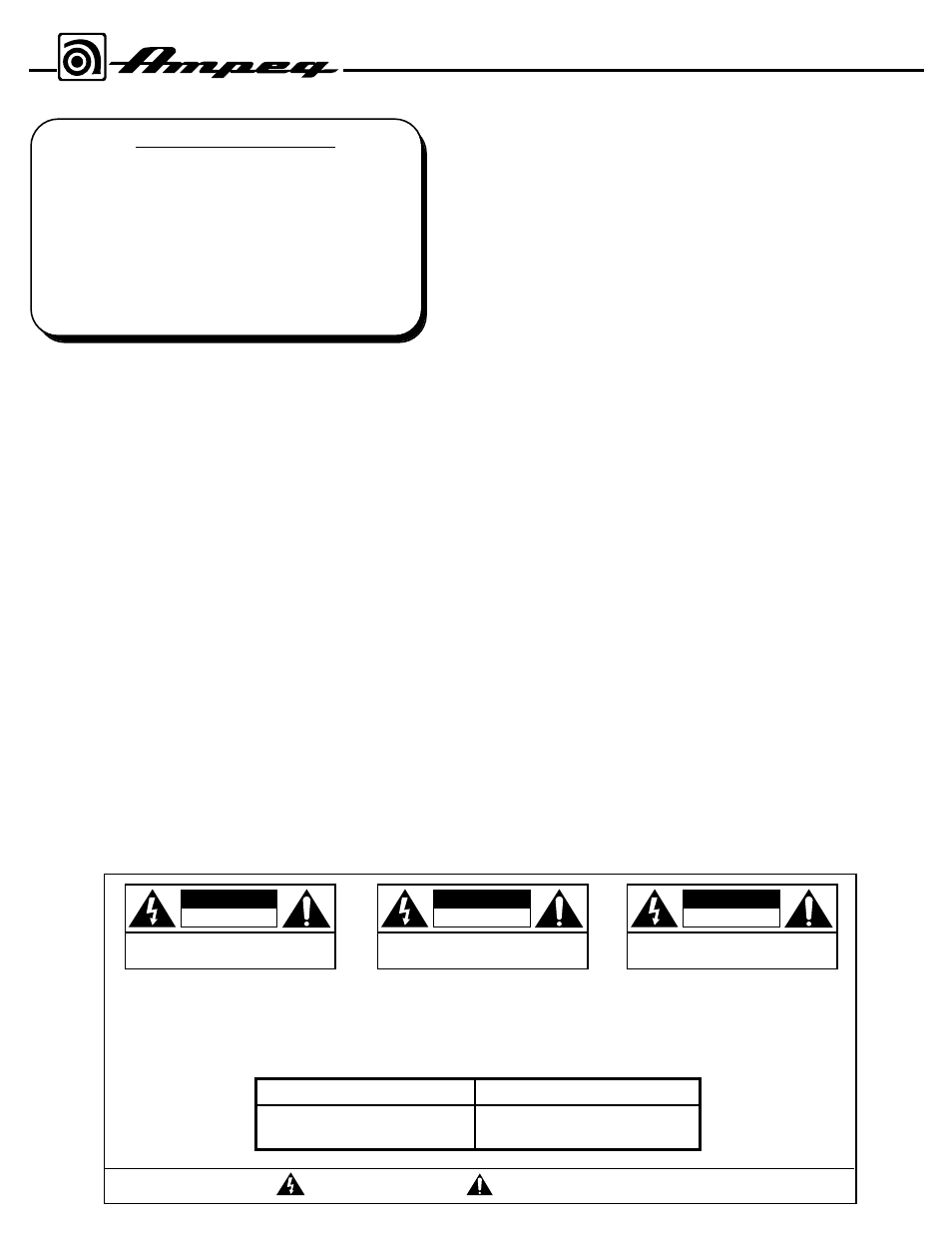 An introduction to your new ampeg bass amplifier, Important safeguards and precautions, Features | 2table of contents, Attention, Vorsicht | Ampeg B3158 User Manual | Page 2 / 8