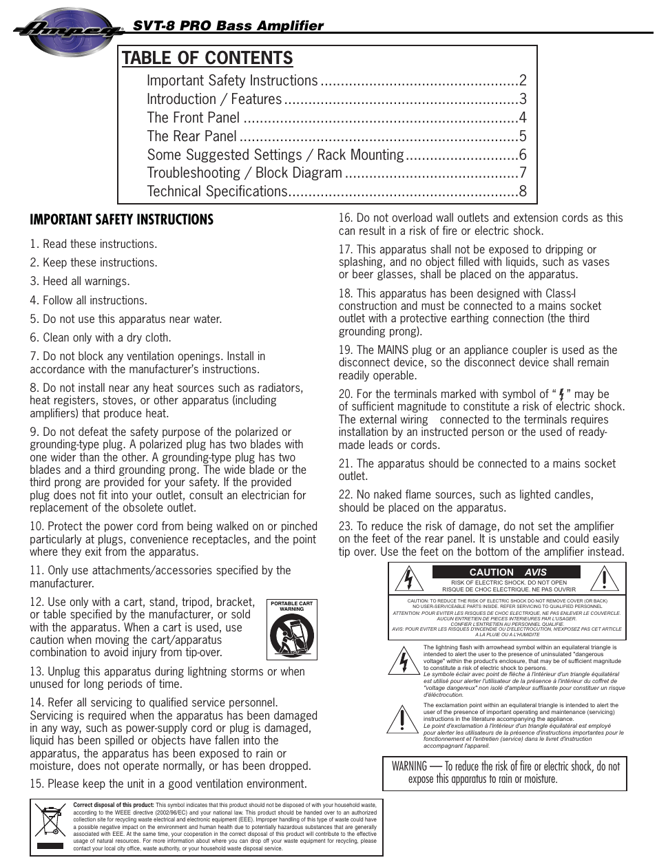 Ampeg SVT-8 User Manual | Page 2 / 9