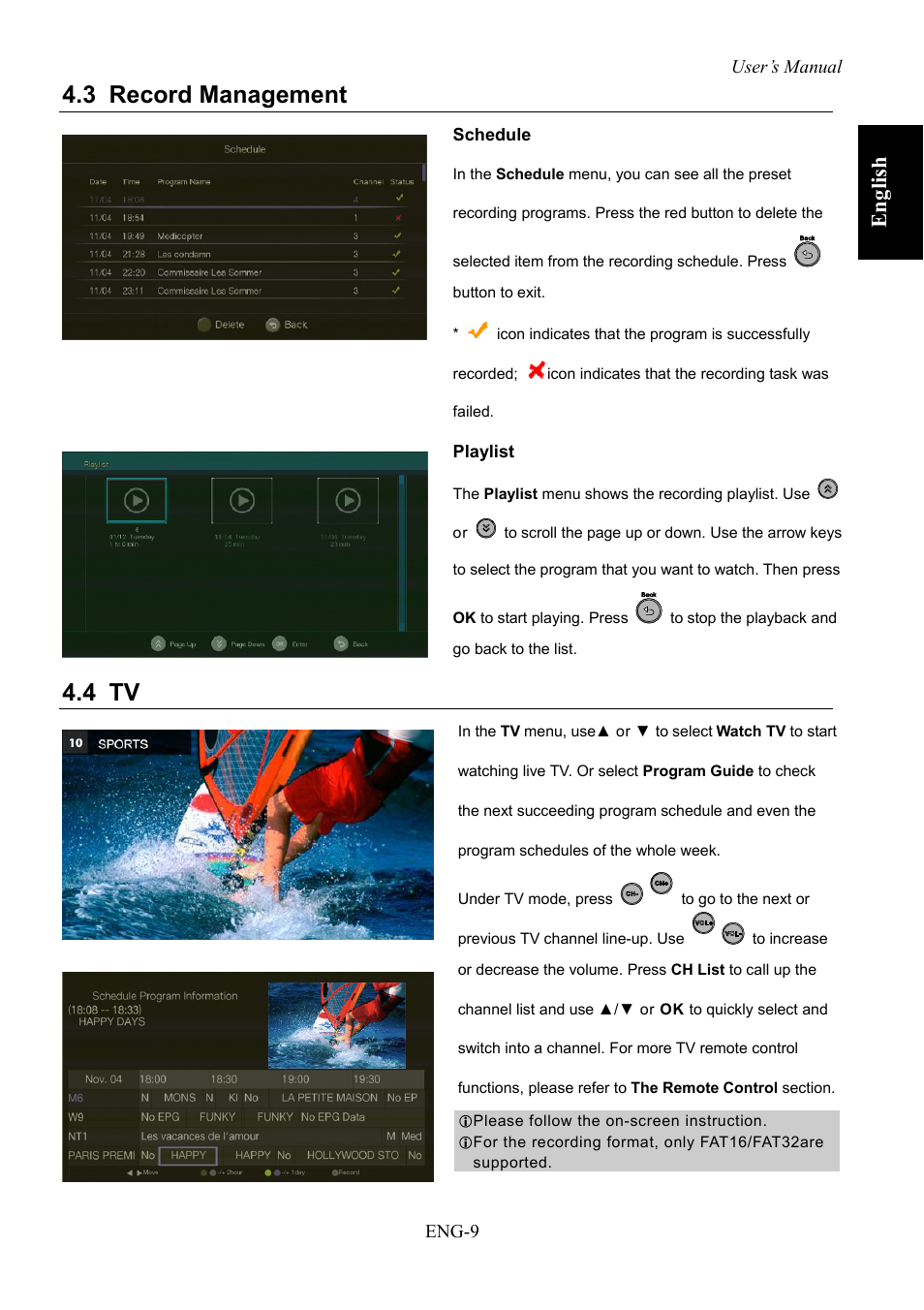 Record management, 3 record management, 4 tv | Eng lish | AVerMedia Technologies AVerLife HD Theater A211 User Manual | Page 15 / 96