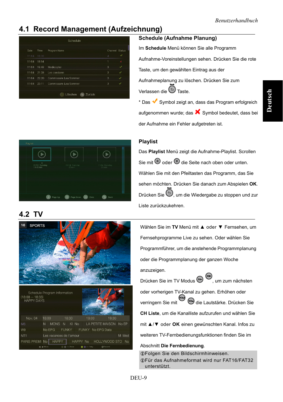Record management (aufzeichnung), 1 record management (aufzeichnung), 2 tv | Deut sch | AVerMedia Technologies AVerLife HD Theater A211 User Manual | Page 27 / 96
