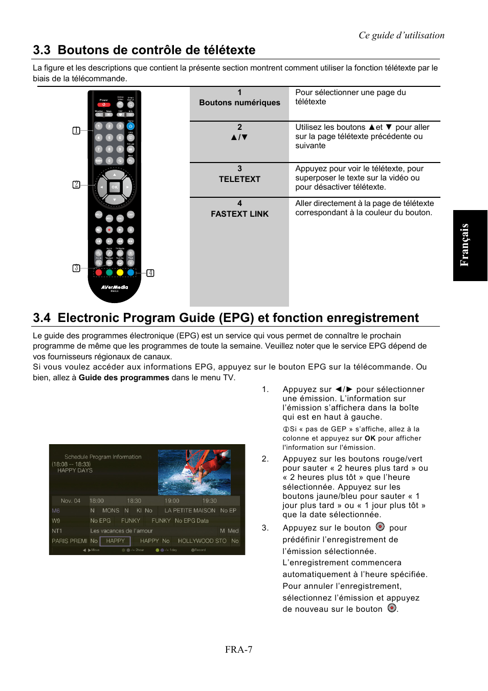 Boutons de contrôle de télétexte, 3 boutons de contrôle de télétexte, Franç ais | AVerMedia Technologies AVerLife HD Theater A211 User Manual | Page 37 / 96