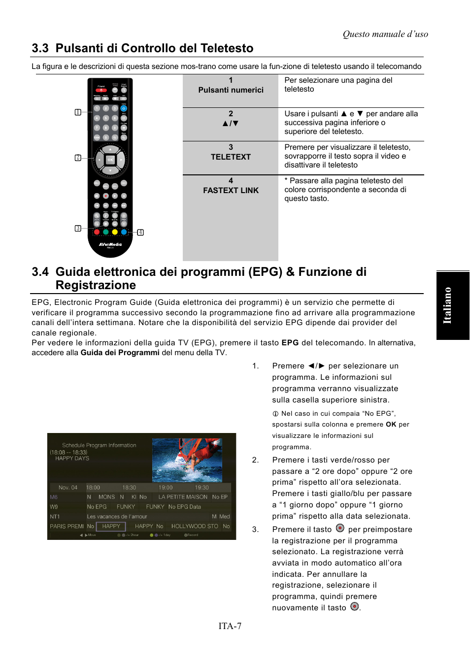 Pulsanti di controllo del teletesto, 3 pulsanti di controllo del teletesto, Ita liano | AVerMedia Technologies AVerLife HD Theater A211 User Manual | Page 49 / 96