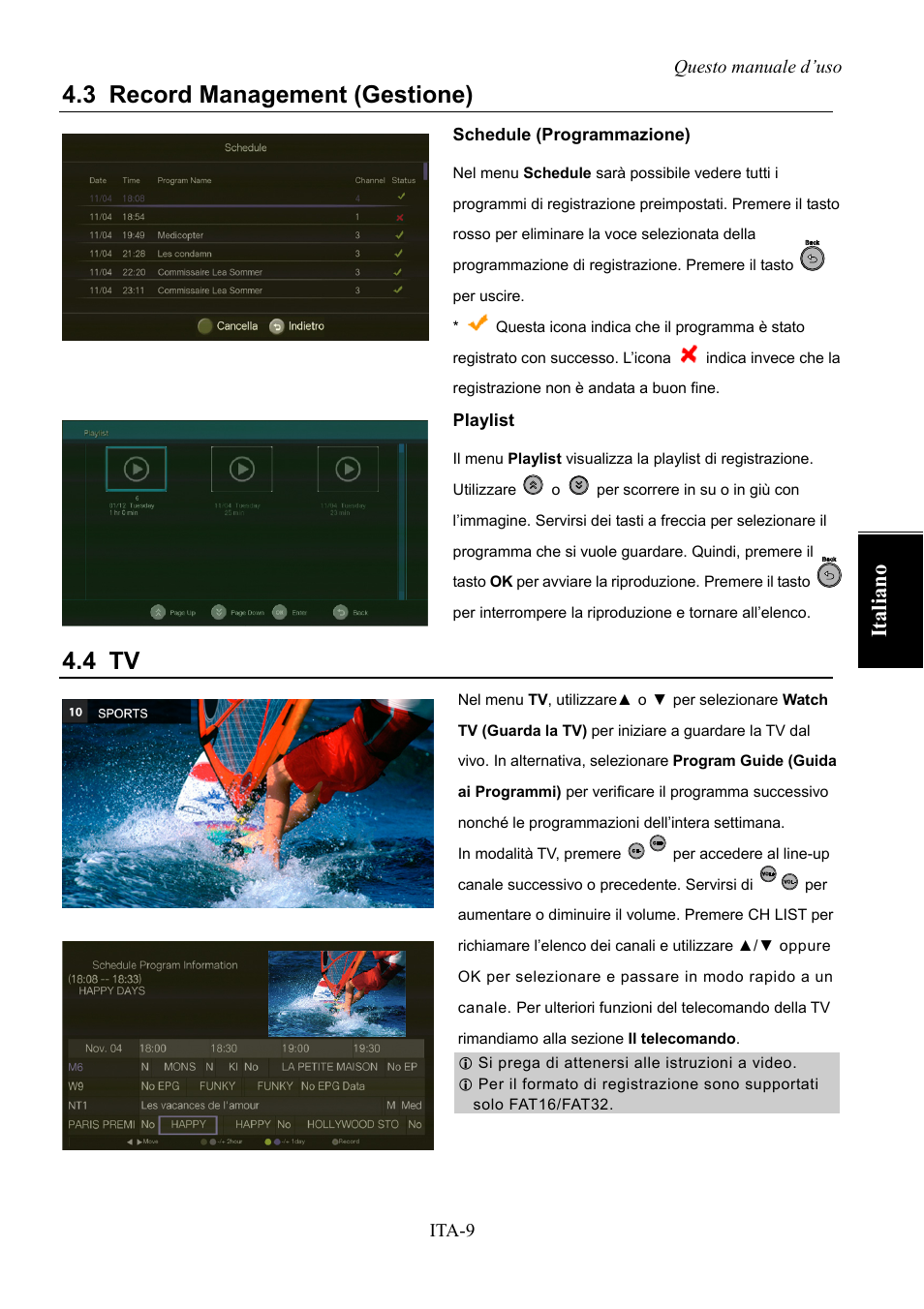 Record management (gestione), 3 record management (gestione), 4 tv | Ita liano | AVerMedia Technologies AVerLife HD Theater A211 User Manual | Page 51 / 96