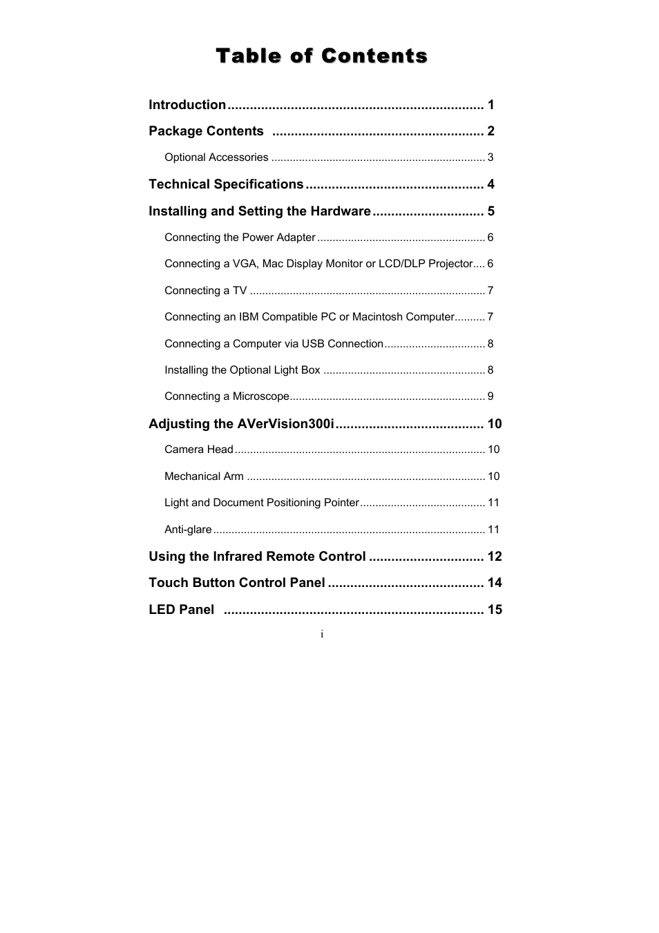 AVerMedia Technologies AVerVision300i User Manual | Page 5 / 38