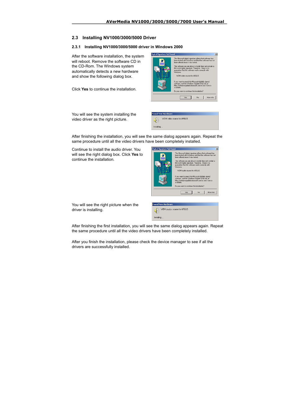 3 installing nv1000/3000/5000 driver | AVerMedia Technologies NV 5000 User Manual | Page 52 / 169